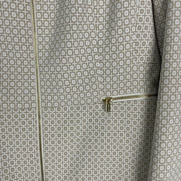 Calvin Klein Women's 12P Dress Jacket Tan & Ivory Jacquard Textured Gold Zippers - Picture 5 of 16